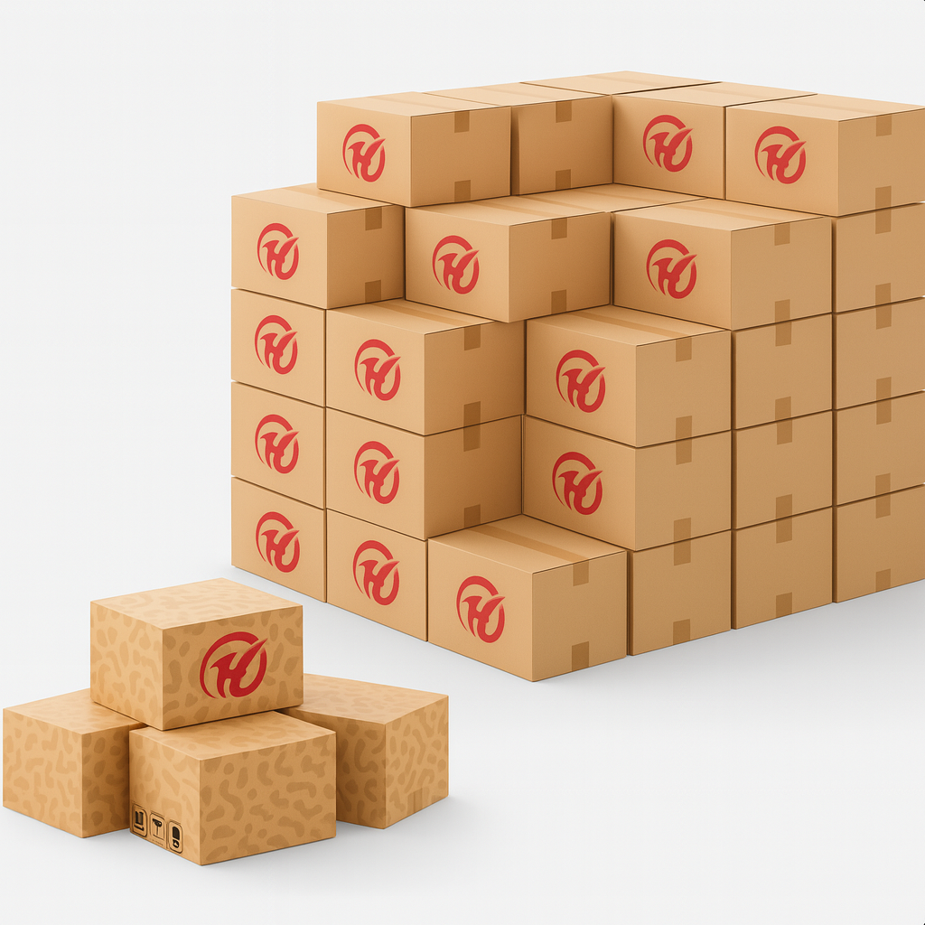Stacked shipping boxes from Huarong Packaging